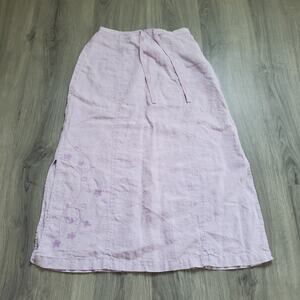 Linden Hill Skirt Womens 10 Purple Linen Embroidered Floral Maxi Boho Lagenlook